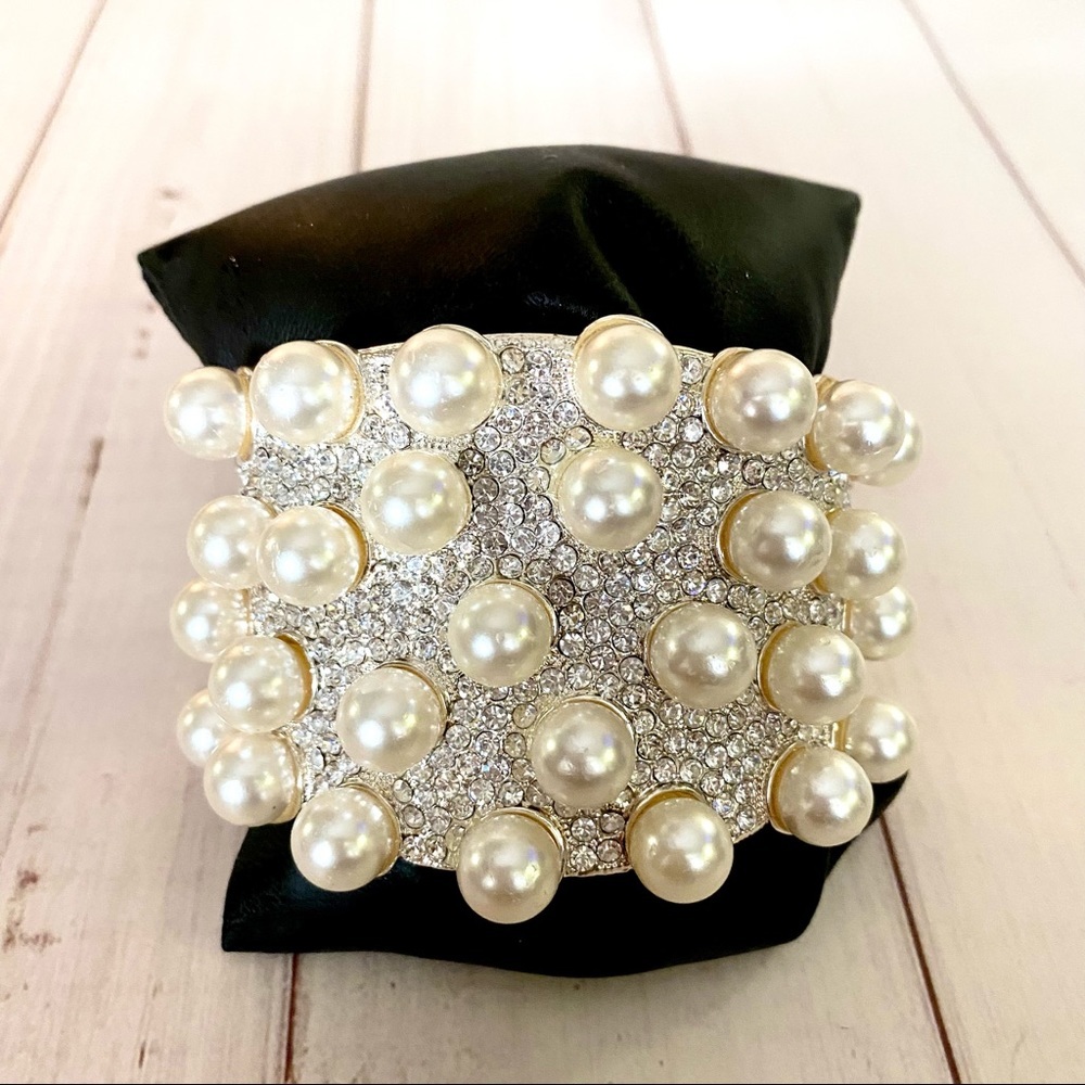 Faux Pearl Hinged Cuff Bracelet